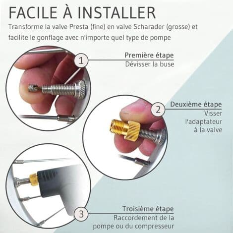 Sett med 4 Presta til Schrader ventiladaptere – Solid messing og rustfri – Enkel oppblåsing med alle luftpumper