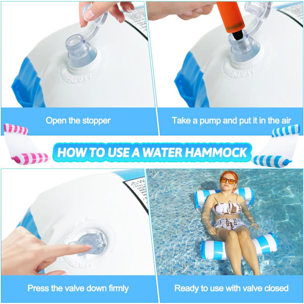 2-pack Pool Float, pooluppblåsbar, Vattenhängmatta Uppblåsbar pooluppblåsbar för vuxna, 4-i-1 Multifunktionell Vattenflotte