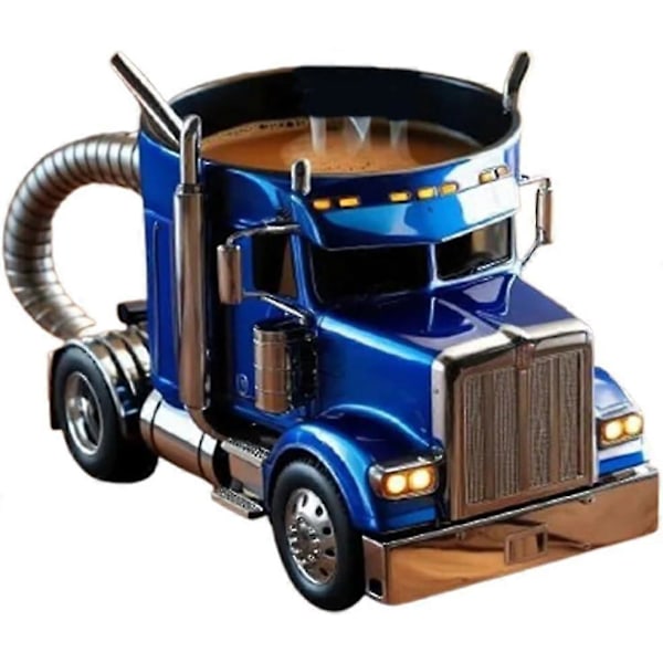 Håndlaget Semi-Truck Keramisk Kaffekopp, 330ml Semi-trailer Kaffekopp, Unik Gave til Kaffe- og Lastebilentusiaster 2025 Blue