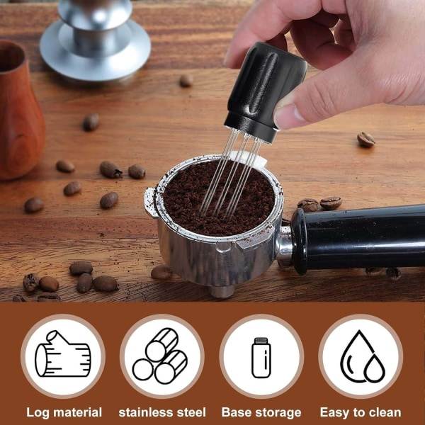 Wdt-verktyg nål kaffeverktyg espressodoseringsnål med stativ magnetisk kafferörare fint rostfritt stål espressonål kaffeaccessoarer