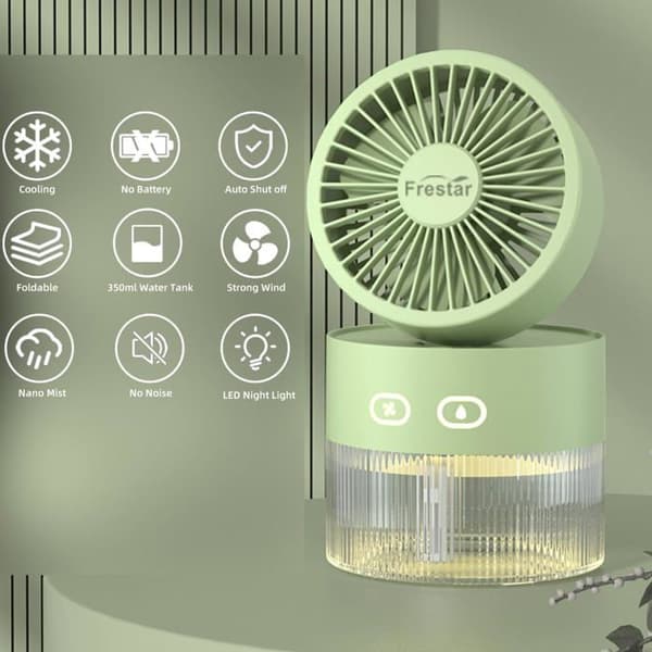 Køleventilator, 350 ml med LED-natlys, velegnet til kontor og små rum, grøn