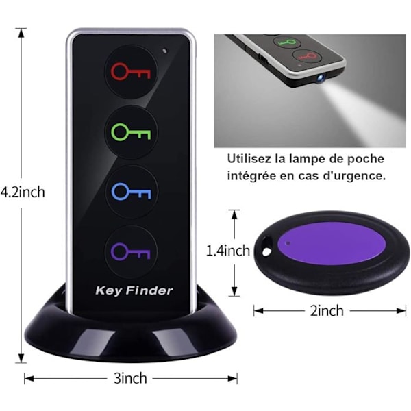 Avaimenetsin, 80DB langaton RF 39,6 metrin toiminta-alueella, kaukosäädin LED-taskulampulla, jalusta