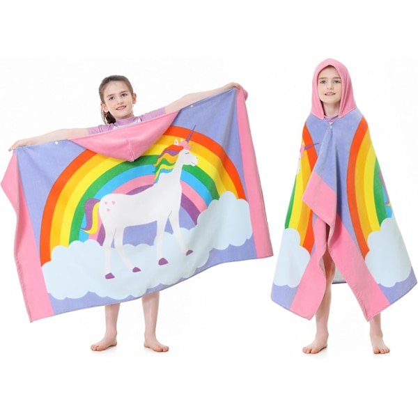 Barn Bomulls Handdukar med Huva | Supermjuk & Tjock & Superabsorberande | 127 x 76 cm Strandbad Handdukar för Flickor Pojkar Åldrar 3-12, Pink