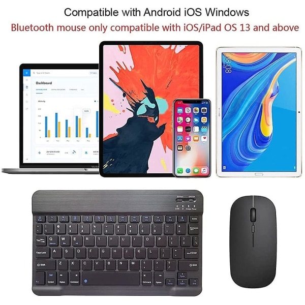 Ladattava Bluetooth-näppäimistö ja hiiri -yhdistelmä, erittäin ohut kannettava kompakti langaton hiirisetti Android Windows -tabletille, puhelimelle, iPadille ja iOS-laitteille black