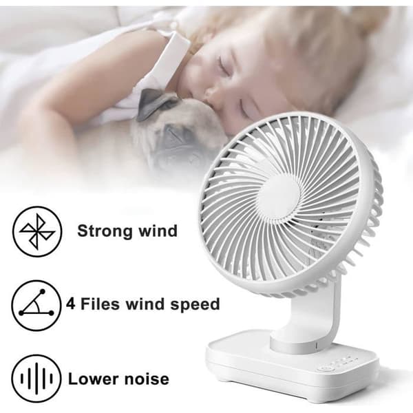 4-trins lydløs bordventilator 90° variabel USB genopladelig miniventilator Perfekt til