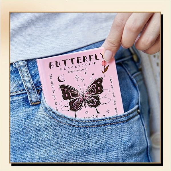 Sommerfugle Tema A7 Lomme Notesbog – Pink & Sort Marmor Hardcover, Linjeret Journal til Rejser, Studie & Gave Sort 3-pak