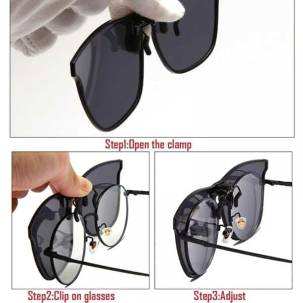 Clip-on solbriller - Festes til eksisterende briller - svart