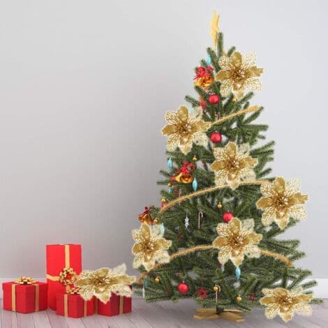 12 Stykker Glitter Julestjerner Julepynt, Juletræsglimmerpynt til Bryllupsfest (Guld)