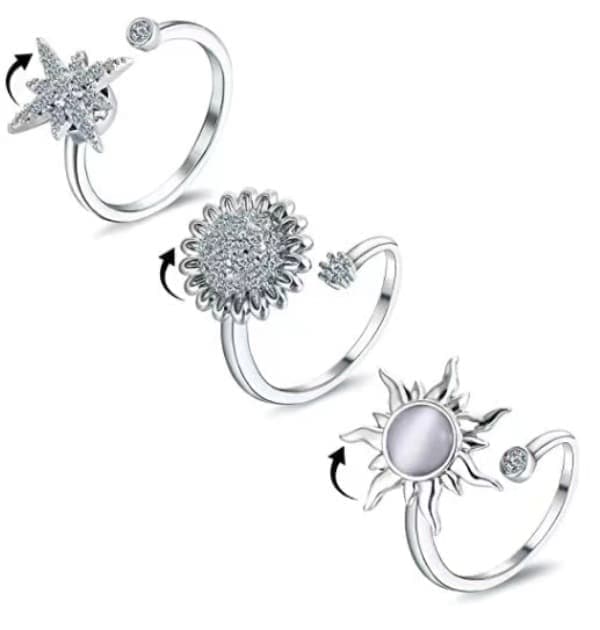 Stressring 3-pak – Justerbar Fidget Ring & Angstring i Rustfrit Stål til Kvinder