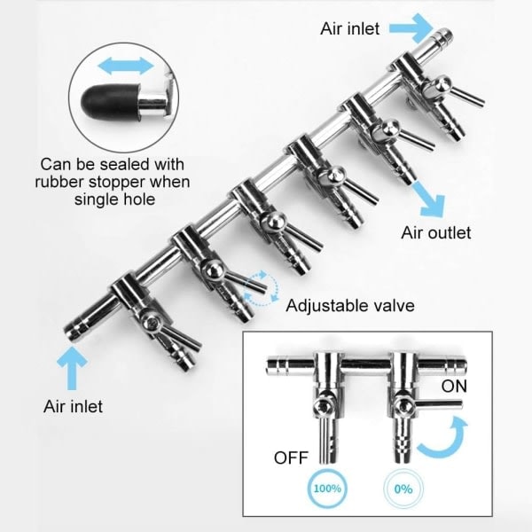 Akvarie Luftstrøms Splitter Fisketank Ventil (6 Vejs) Luftkontrol St
