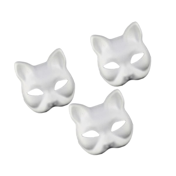3 st kattmasker vita pappers tomma handmålade ansiktsmasker DIY omålade djur halv ansiktsmasker för födelsedagsfesttillbehör