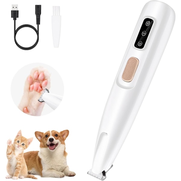Pet Clipper Vanntett Kloklipp Hårtrimmer Katteklipper, Lavt Støy Nivå Hundeklipper Oppladbar Pet Clipper med LED-lys for Hunder og Katter