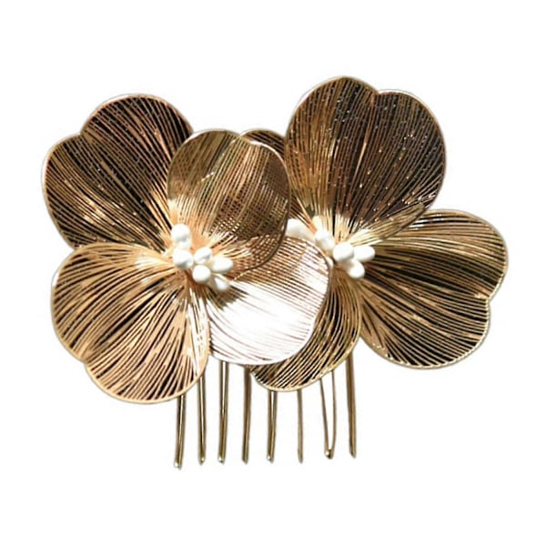 Brudehårkam i koreansk stil med blomsterdekor, sklisikker design, hårspenne, retro bryllupshodeplagg Golden