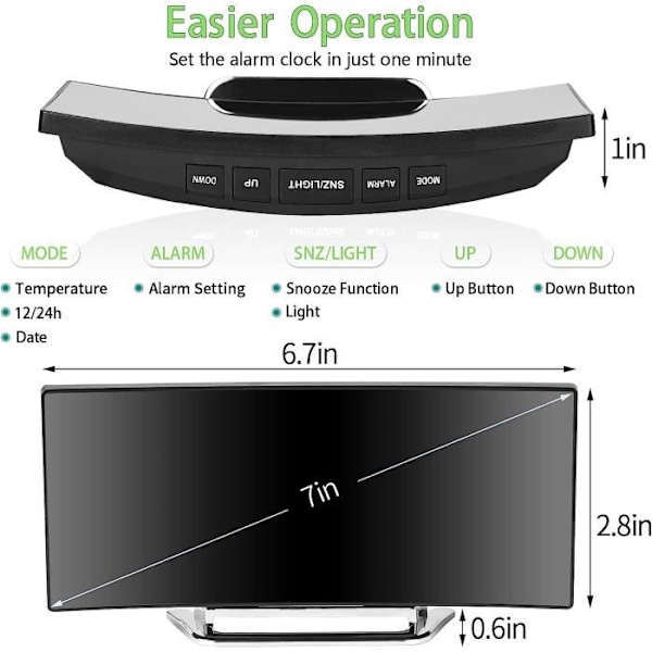 Digital väckarklocka för sovrum, 7'' LED-spegelskärm, 2 ljusstyrkor, USB-laddning & batteridriven (Grön)