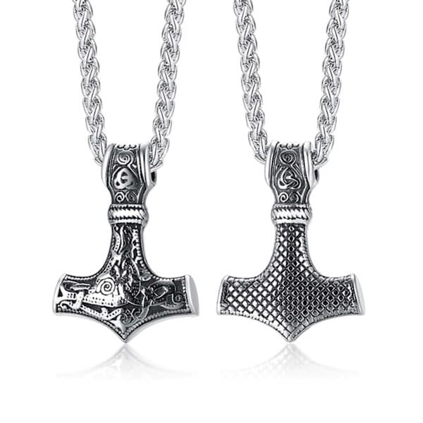 Vikingahalsband Torshammare Mjölner Kedja Silver