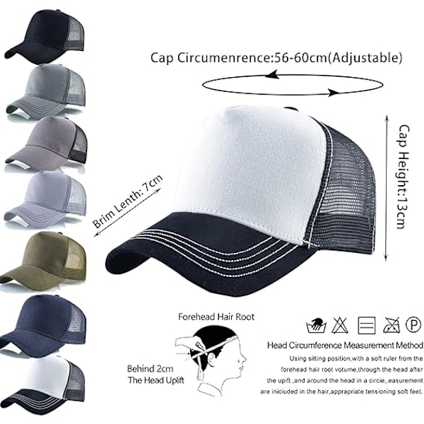 5-panels keps, Mesh-keps, Justerbar Snapback, Mesh Enfärgad Unisex Blanco negro