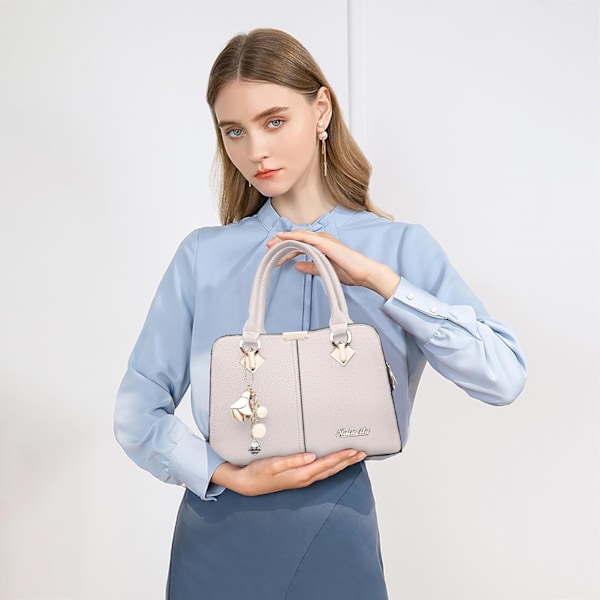 Håndvesker for kvinner Elegant anheng Damer Skuldervesker Topphåndtak Crossbody Veske PU Lær for Shopping Arbeid Dating White