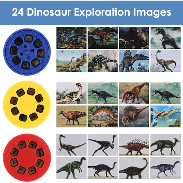 Dinosaur Lommelygte og Projektor med 3 Diske 24 Billeder, Dinosaur Legetøj til Drenge, Cool Børnelommelygte, Dinosaur Gaveideer Gave til Småbørn (Dino)