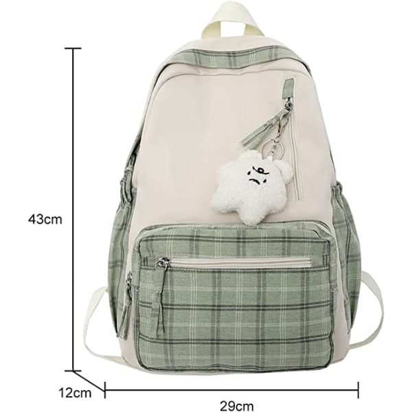 Kawaii Ryggsekk med Anheng Søte Rutete Ryggsekker (Grå)