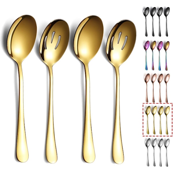 Guld Skeer 4 Stykker, Serveringsske, Inkluderer 2 Serveringsskeer og 2 Hulskeer, Serveringsredskaber i Rustfrit Stål Gold