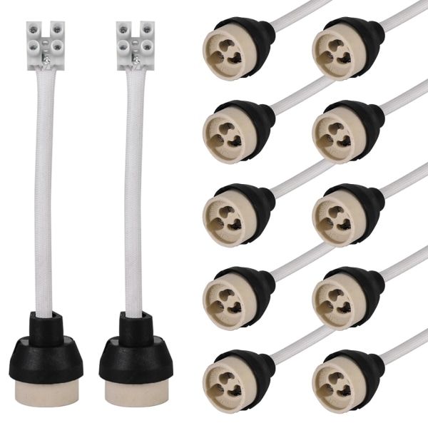 GU10 Keramiske fatninger: 15CM/10MM kvalitets silikone kabel GU10 fatning, GU10 kontaktlampe til GU10 pære 0-250V, 3A Keramiske GU10 fatninger - 12 stk