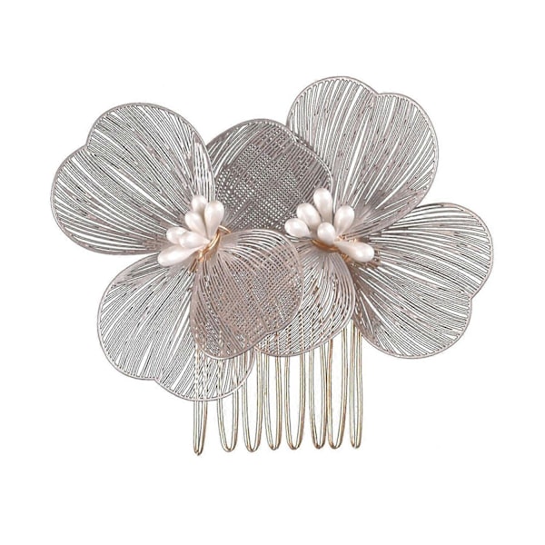 Brudehårkam i koreansk stil med blomsterdekor, sklisikker design, hårspenne, retro bryllupshodeplagg Warm White