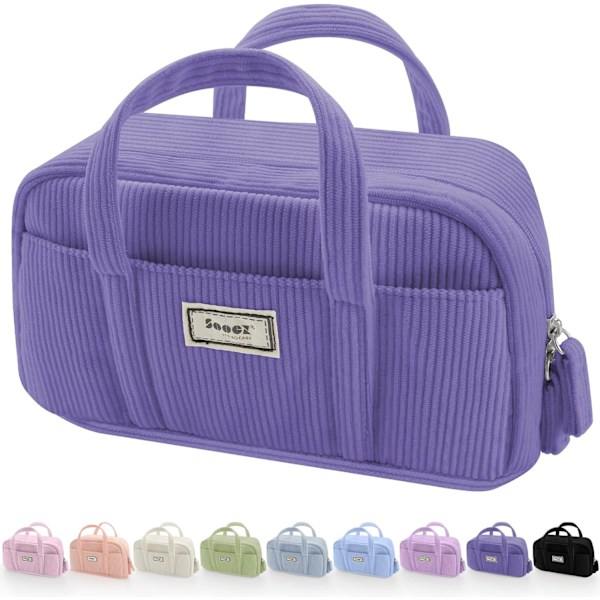Stor pennfodral, extra stort pennfodral med 5 fack, pennfodral med bred öppning, mjuk manchester pennfodral organizer med dragkedja-beige purple