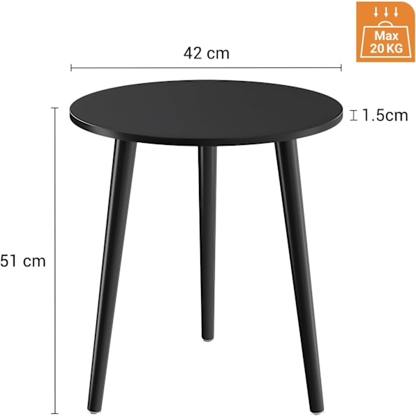 Runt Sidobord, Litet Soffbord Avlastningsbord för Vardagsrum, Sovrum, Små Utrymmen, Sängbord i Trä, Enkel Montering, 42(D) x 51(H) cm