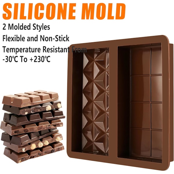 2 stycken djup chokladform silikon Dubai choklad chokladbräda 2 i 1 silikonform