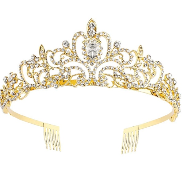 Gulltiara med krystallkrone-rhinestones, perfekt for jenters bursdag, karneval, fest og høytidsfeiringer Gold