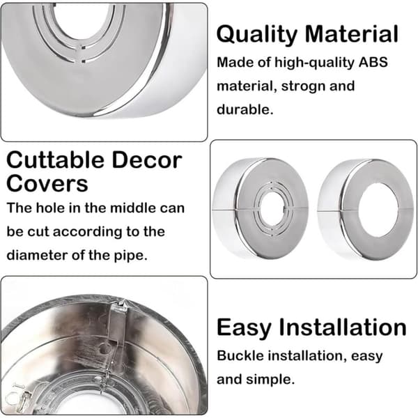 Radiatorrørsdæksel – Sæt med 4 dekorative rosetter 20/25/33 mm – Højkvalitets ABS-materiale – Nem, værktøjsfri installation