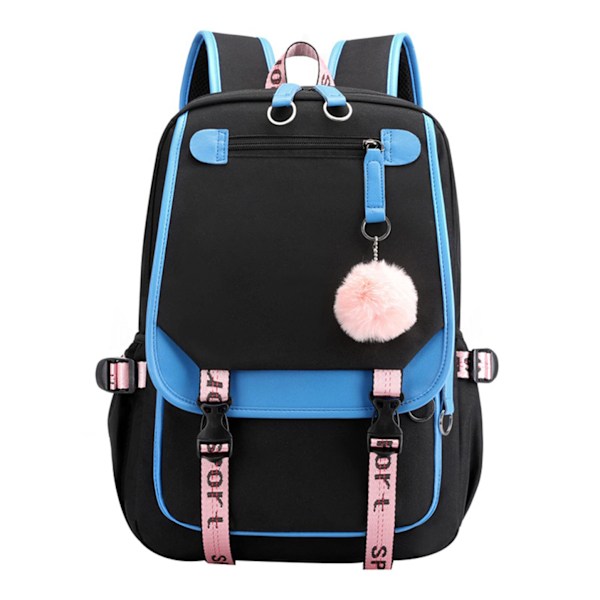 Teinityttöjen lukio-opiskelijan reppu, ulkoilureppu USB-latausportilla, 4# Pinkki Musta, 21 litraa azul