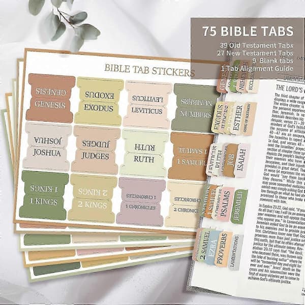 Bibelsindeks, laminerede bibelsindeks til studiebibel, neutrale bibelsindeks med stor tekst for nem navigation, boho-tema, bibelindekstabs