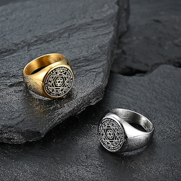 Hexagram De Sju Ringarnas Sigill Rostfritt Stål Salomos Sigillring Finger Lyckobringande Män Honom Smycken
