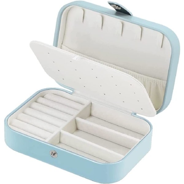 Smykkeskrin Lille Smykkeorganisator Rejse Smykkeetui Opbevaring til Kvinder Piger, Premium Kunstlæder Dobbelt Lag Smykkeskrin Organizer Light Blue