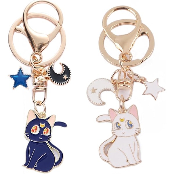 2 st Sailor Moon-nyckelringar, tecknad söt magisk kattnyckelring, Sailor Moon Anime-karaktär souvenirnyckelringar