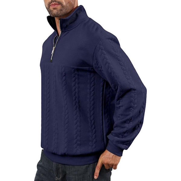 Halv dragkedja tröjor för män stickad pullover jumper långärmad jacquard tröjor Navy blue