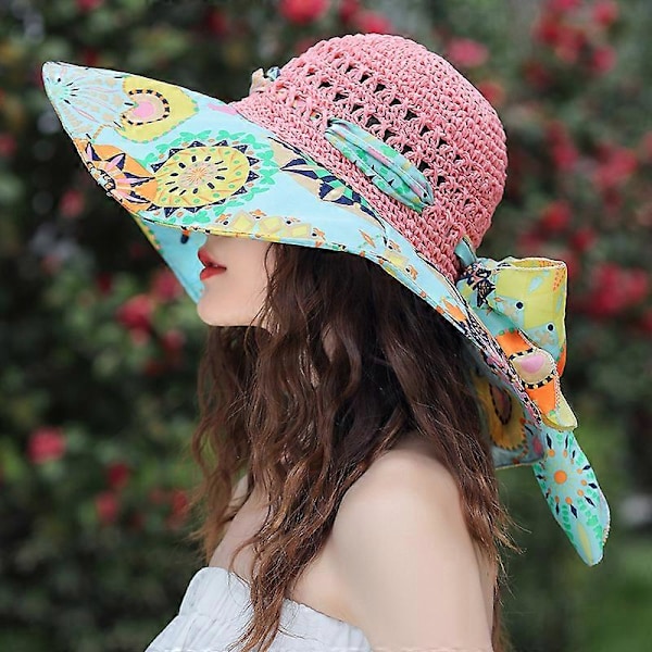 2023 NYE Dame Sommer Bucket Foldbar Mode Stråhat Panama UV Beskyttelse Solskærm Strandhat Tide Sommerhatte navy blue