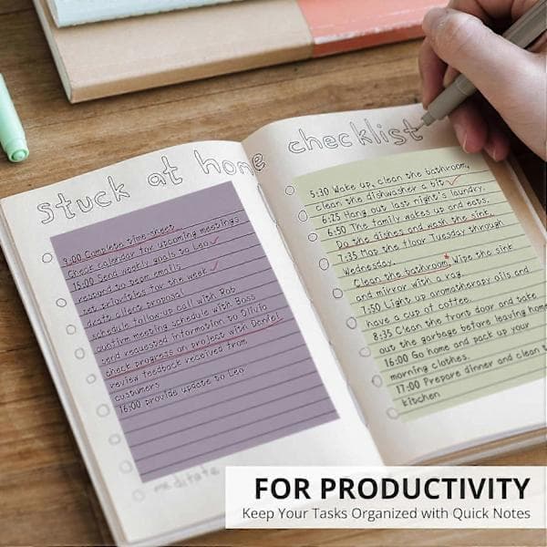 Linjerade \"sticky notes\", 8 block, 10x15 cm estetiska \"sticky notes\" med linjer, 35 ark/block - Vintagefärger - A-boho-tema