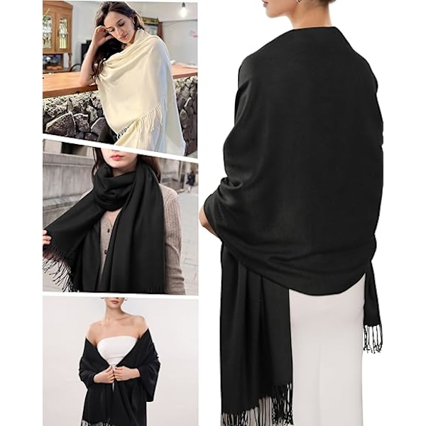 Pashmina-sjal og omslag for kvinner til aftenkjole, langt skjerf, bryllupsbrud, brudepikesjal, gaver Black-b