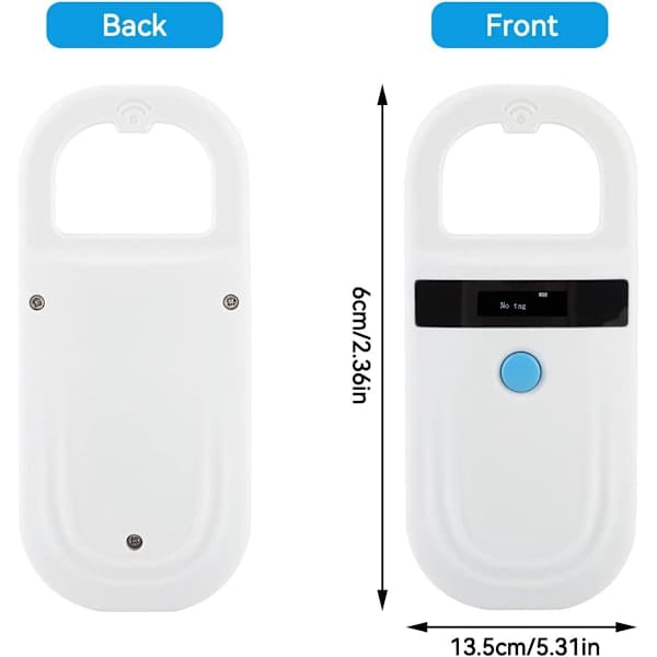 Husdjursspecifik Bluetooth RFID-chipavläsare - USB-laddning - Trådlös - Stöder FDX-B och EMID - 134,2KHz/125KHz OLED-skärm - Vit