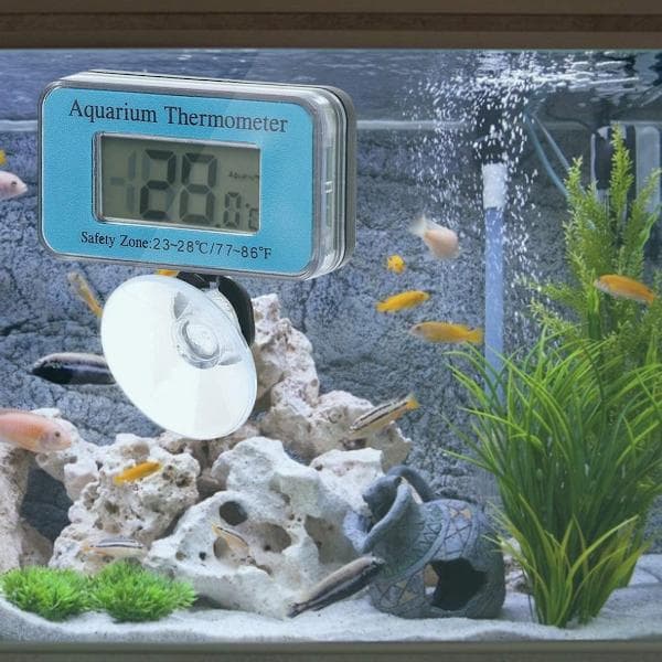 Akvarietermometer - Vattentät termometer - Akvarietermometer med sugkopp - Termometer med LED-display - Batterier ingår