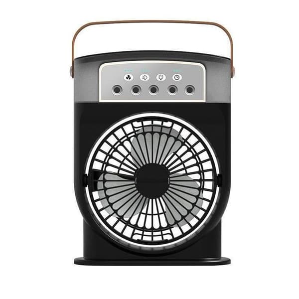 Mini Airconditioningsventilator, Bærbar Luftkøler - 3-i-1 Fordampningskøler med 7 LED'er (Sort, USB)