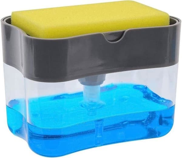Oppvaskmiddeldispenser med svamp/svampholder og såpedispenser - Vaskorganisator med svamp