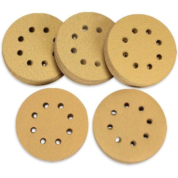 100 kpl hiomapaperia, 125 mm tarranauhalla, karkeudet 60 80 120 150 220, 8 reikää, lajiteltu epäkeskohiontaan