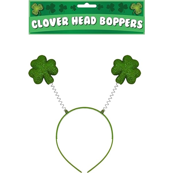 Irske Head Boppers med Shamrock og Grøn Pels Nissehatte Hårbøjle Deely Boppers St.