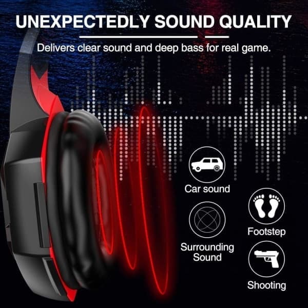 G2000 Gaming Headset Surround Stereo Gaming Hovedtelefoner med Støjreducerende Mikrofon til PS5, PS4, Xbox One, PC Mac Computerspil Rød