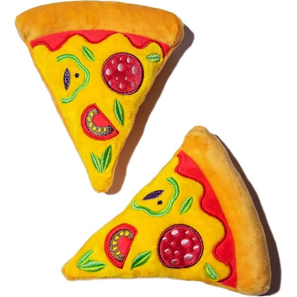 Små hundelegetøj 2-pak pizza knirkende plys multipakke egnet