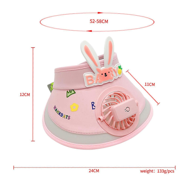 Solskärm Keps med Fläkt USB-driven Solhatt Inbyggd Fläkt för Flickor Pojkar Barn Strand Rosa Pink M