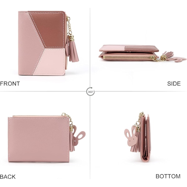 Små lommebøker for kvinner, CHAOFANXI dusker PU-skinn mynter glidelåslomme lommebok for jenter med kaninformet metall dusker anheng lommebok Pink